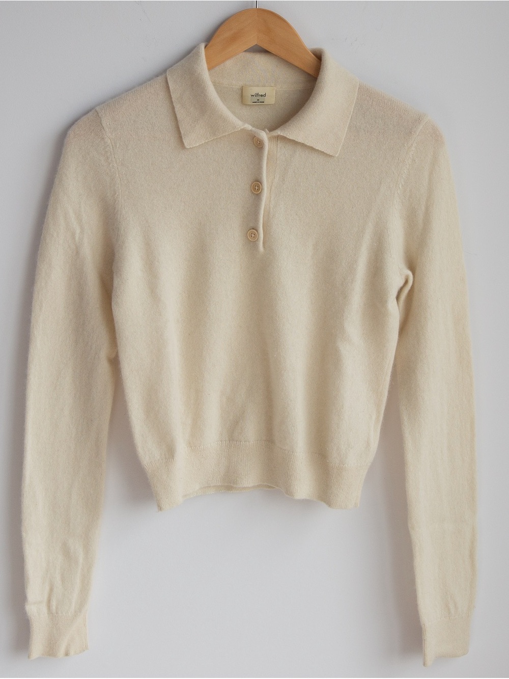 Aritzia Wilfred Florence 100% Cashmere Polo Sweater Cream M